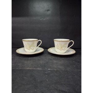 Royal Doulton White Nile Footed Cup & Saucers, Set of 2, Fine China Tea Cups
